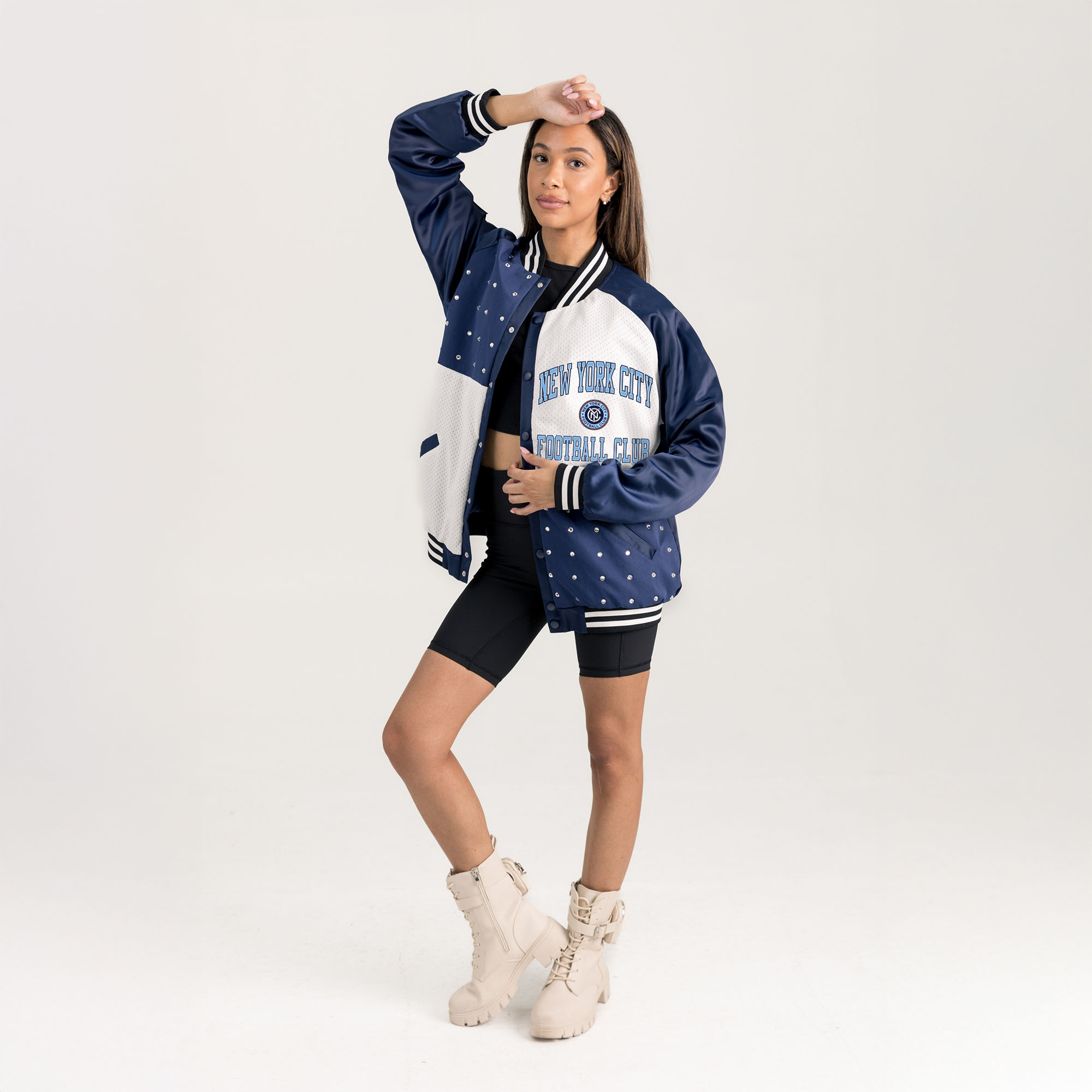 Women’s Gameday Couture Navy New York City FC Refined Rivalries Rhinestone Raglan Full-Snap Varsity Bomber Jacket Women’s Gameday Couture Navy New York City FC Refined Rivalries Rhinestone Raglan Full-Snap Varsity Bomber Jacket