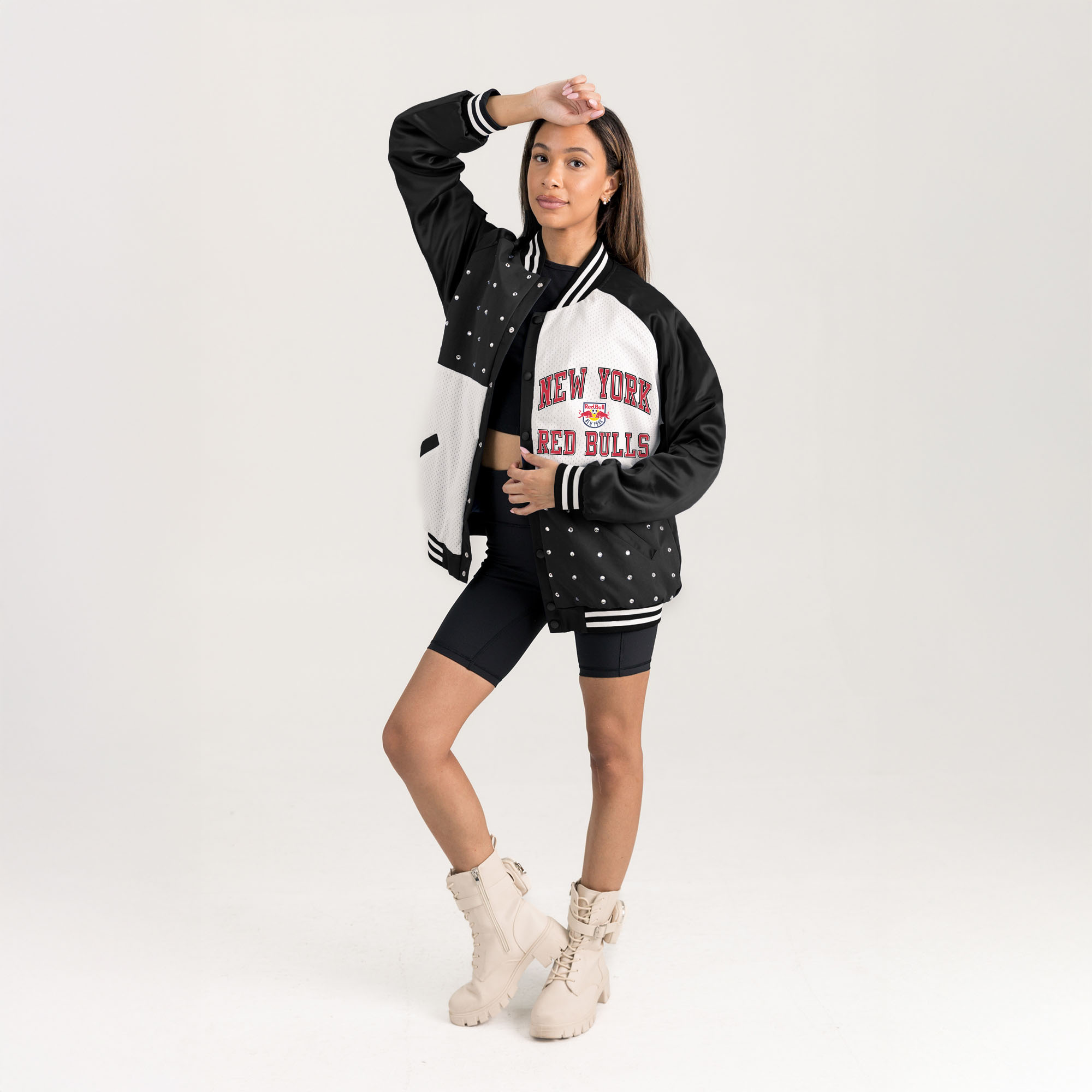 Women’s Gameday Couture Black New York Red Bulls Refined Rivalries Rhinestone Raglan Full-Snap Varsity Bomber Jacket Women’s Gameday Couture Black New York Red Bulls Refined Rivalries Rhinestone Raglan Full-Snap Varsity Bomber Jacket