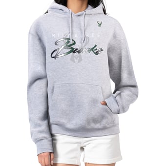 Women's G-III 4Her by Carl Banks Gray Milwaukee Bucks Shadow Logo Tri-Blend Fleece Hoodie