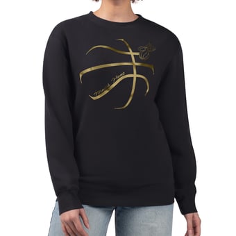 Women's G-III 4Her by Carl Banks Black Miami Heat Metallic Print Basketball Sketch Fleece Sweatshirt
