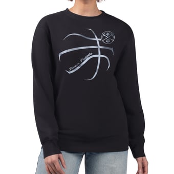 Women's G-III 4Her by Carl Banks Black Denver Nuggets Metallic Print Basketball Sketch Fleece Sweatshirt