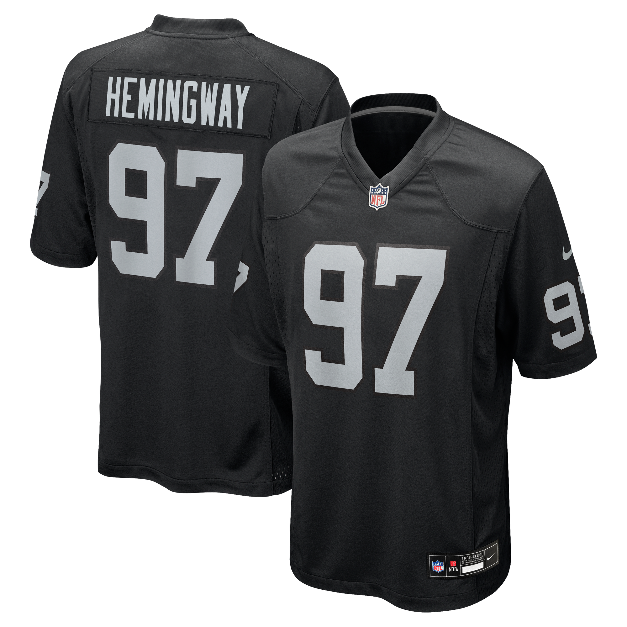 Jersey de juego Nike Tonka Hemingway para hombres, negro, equipo Las Vegas Raiders