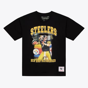 Men's Mitchell & Ness Ben Roethlisberger Black Pittsburgh Steelers Photo Reel T-Shirt