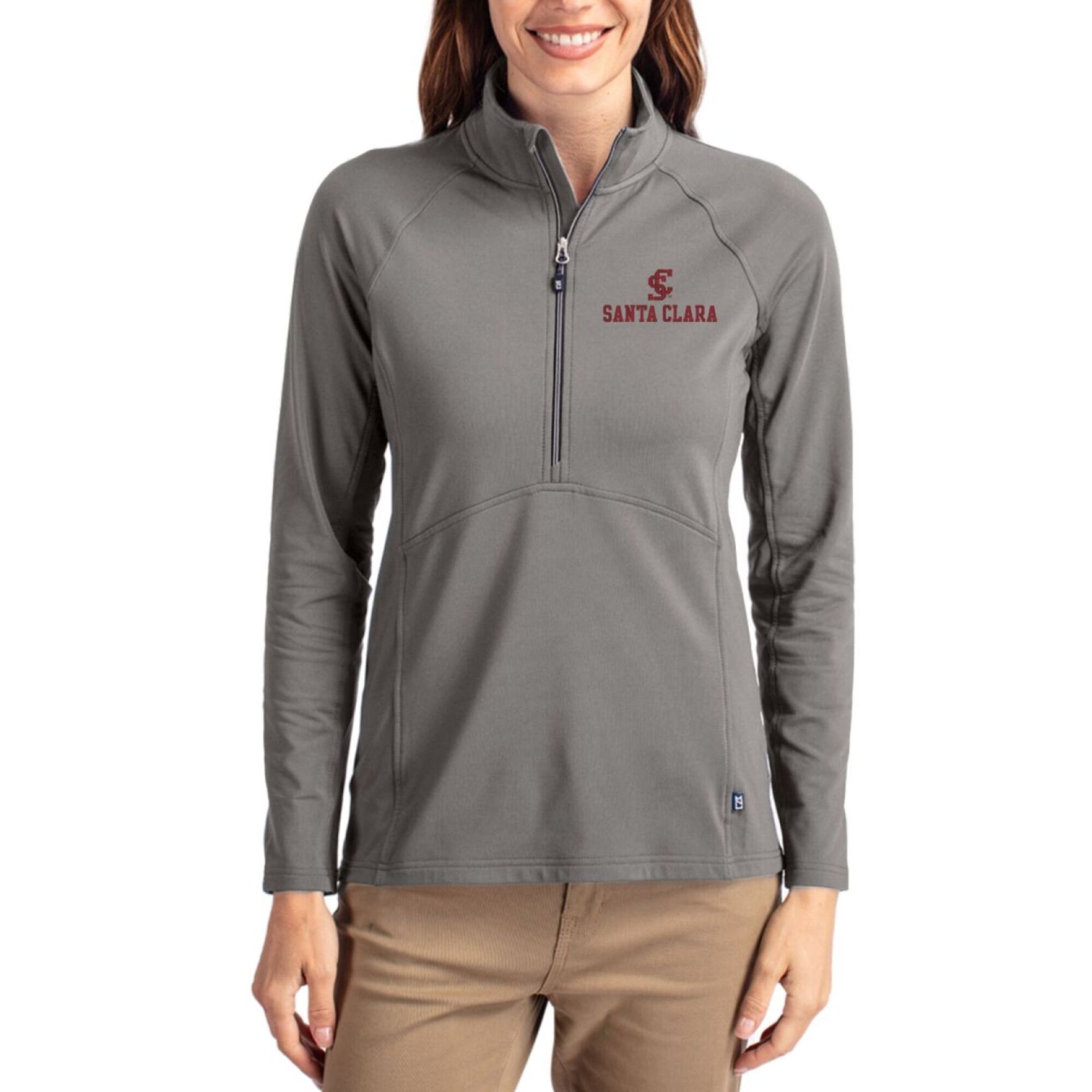 Women's Cutter & Buck Gray Santa Clara Broncos Adapt Eco Knit Stretch Half-Zip Pullover