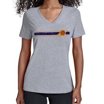Women's Starter Gray Phoenix Suns Team Stripe V-Neck T-Shirt