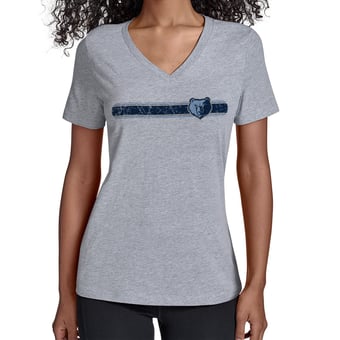 Women's Starter Gray Memphis Grizzlies Team Stripe V-Neck T-Shirt