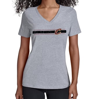 Women's Starter Gray Cleveland Cavaliers Team Stripe V-Neck T-Shirt