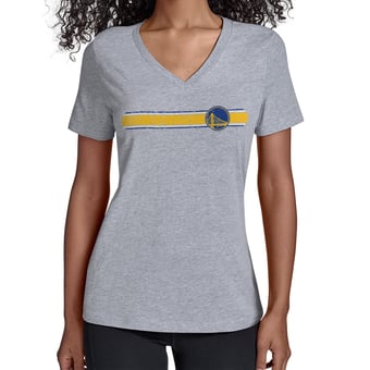 Women's Starter Gray Golden State Warriors Team Stripe V-Neck T-Shirt