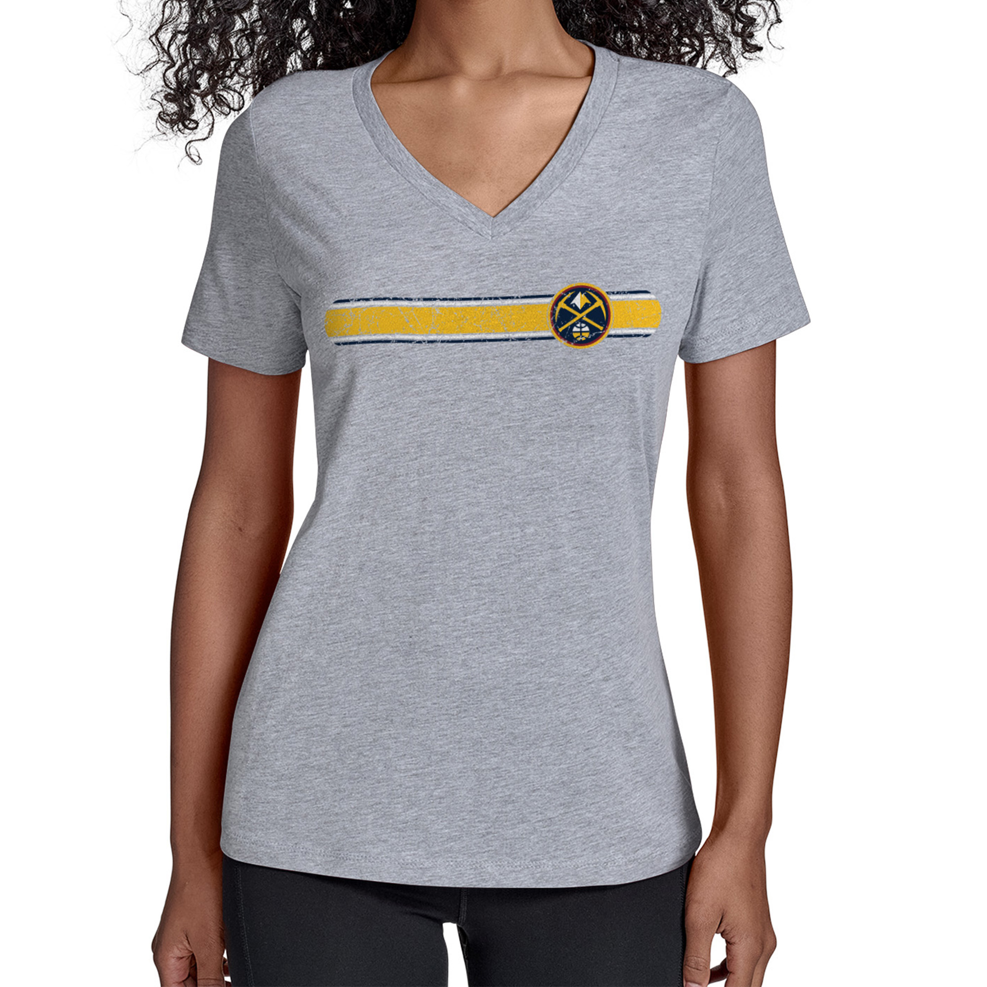 Women's Starter Gray Denver Nuggets Team Stripe V-Neck T-Shirt