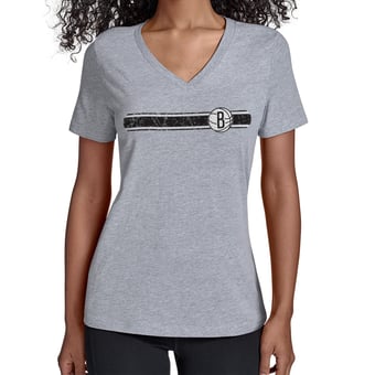 Women's Starter Gray Brooklyn Nets Team Stripe V-Neck T-Shirt