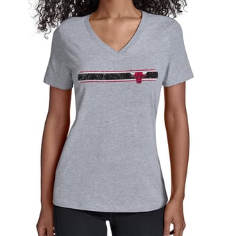 Women's Starter Gray Chicago Bulls Team Stripe V-Neck T-Shirt