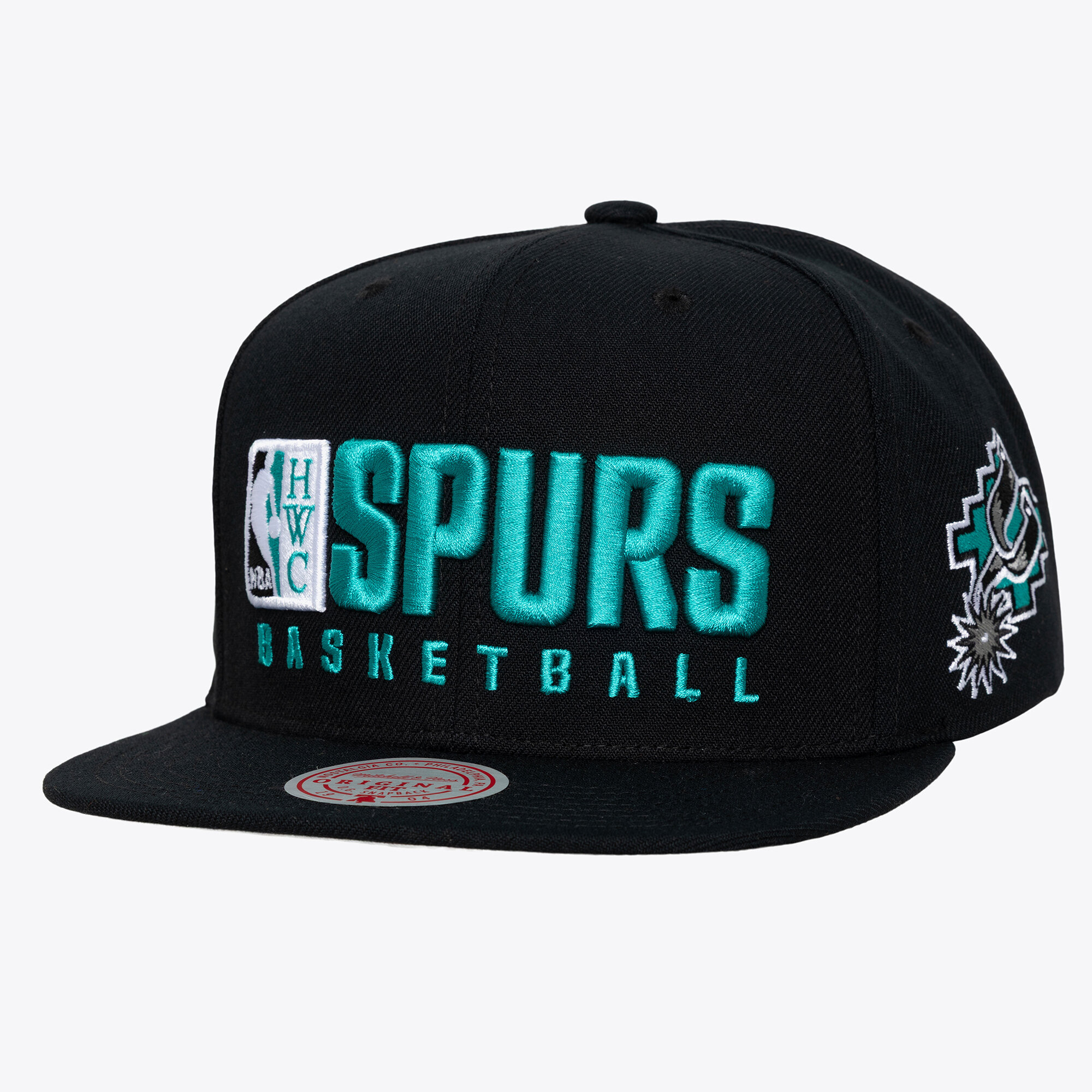 Men's Mitchell & Ness Black San Antonio Spurs Hardwood Classics Old School Stacked Text Snapback Hat