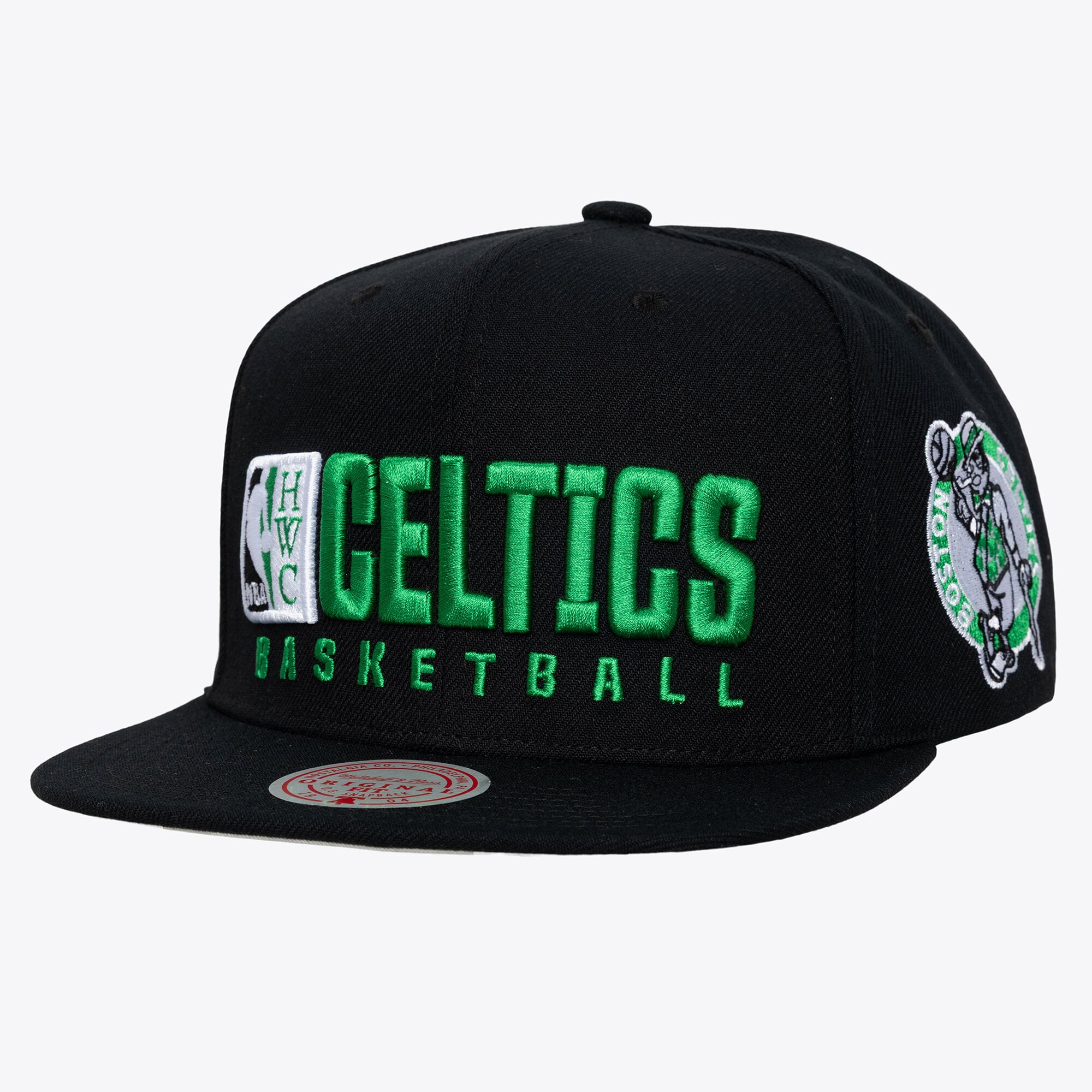 Men's Mitchell & Ness Black Boston Celtics Hardwood Classics Old School Stacked Text Snapback Hat