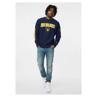 Men's Champion  Navy Milwaukee Brewers Reverse Weave Chenille Sweatshirt