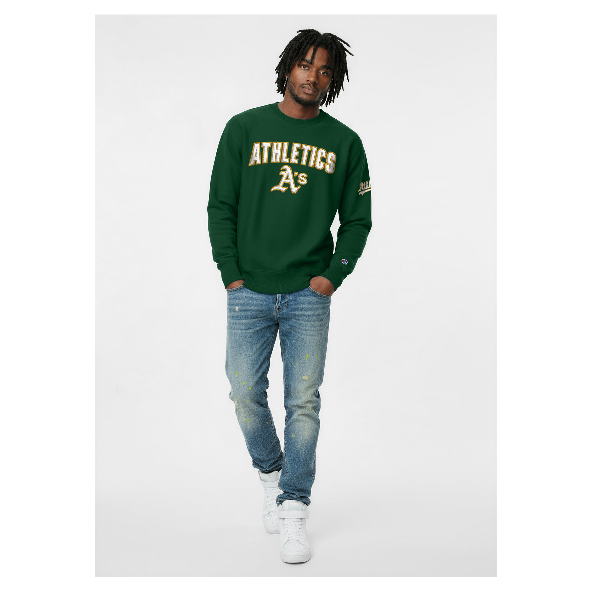 Men’s Champion Green Athletics Reverse Weave Chenille Sweatshirt