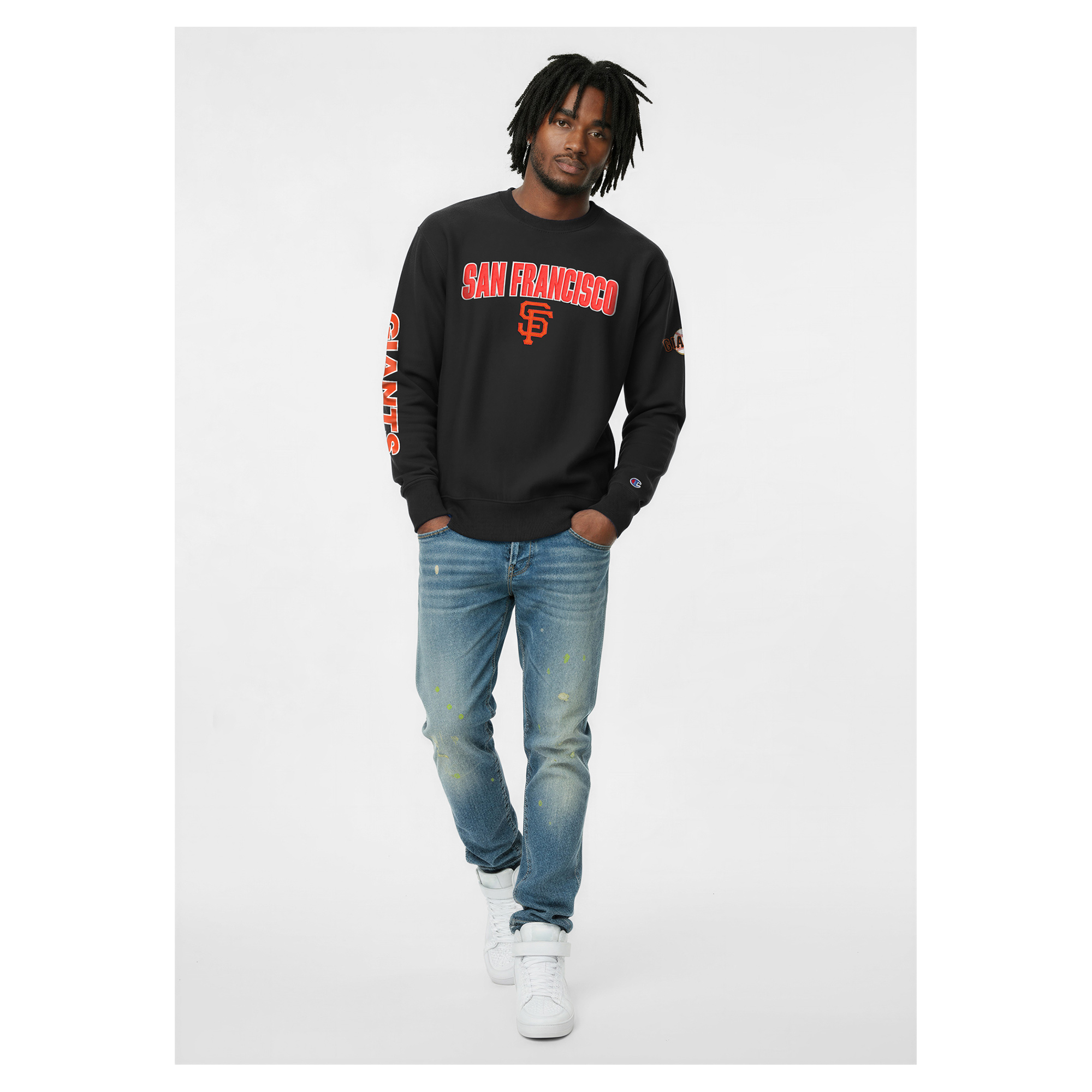 Men’s Champion Black San Francisco Giants Reverse Weave Chenille Sweatshirt Men’s Champion Black San Francisco Giants Reverse Weave Chenille Sweatshirt