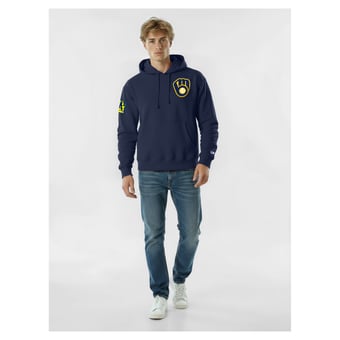 Men's Champion  Navy Milwaukee Brewers Reverse Weave Chenille Hoodie