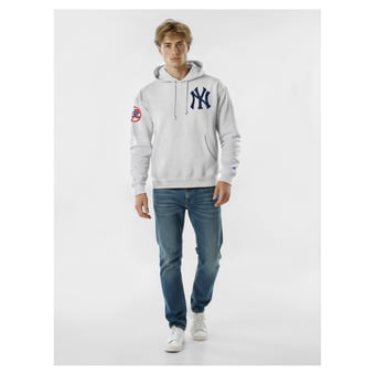 Men's Champion  Gray New York Yankees Reverse Weave Chenille Hoodie