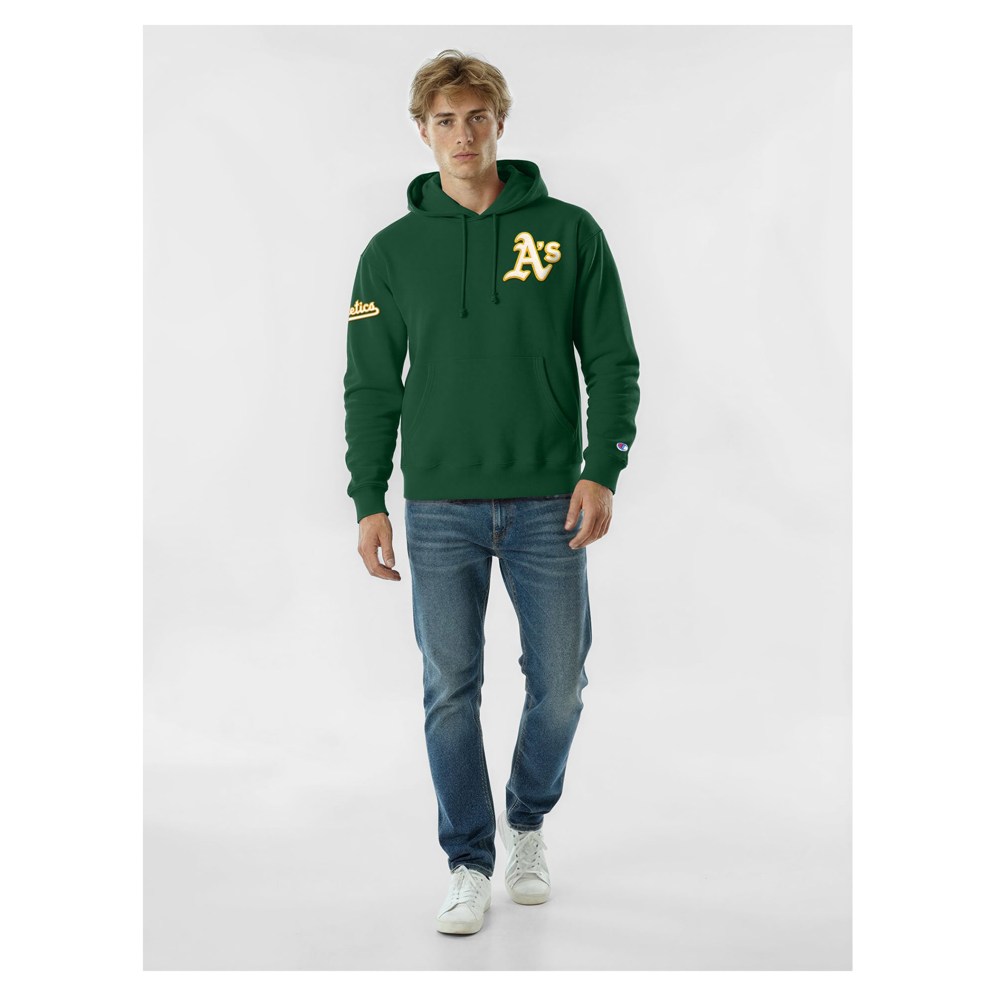 Men's Champion  Green Athletics Reverse Weave Chenille Hoodie