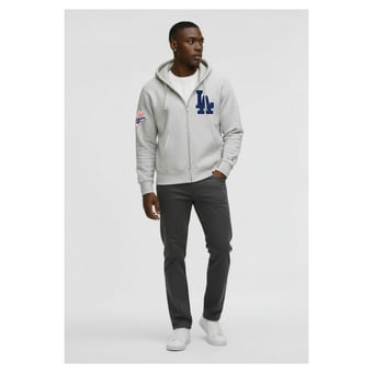 Men's Champion  Gray Los Angeles Dodgers Reverse Weave Chenille Full-Zip Hoodie