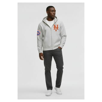 Men's Champion  Gray New York Mets Reverse Weave Chenille Full-Zip Hoodie