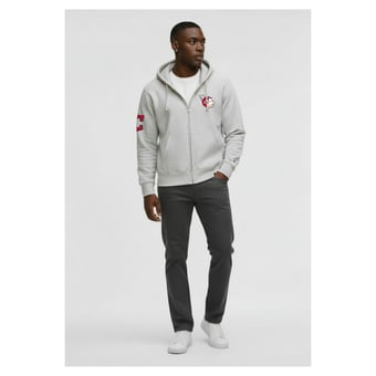Men's Champion  Gray Cleveland Guardians Reverse Weave Chenille Full-Zip Hoodie