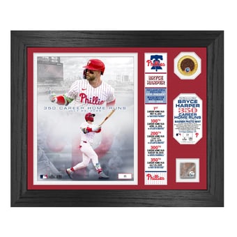 Bryce Harper Philadelphia Phillies Framed 11" x 14" 350th Home Run Milestone Collage with a Coin of Game-Used Dirt and Swatch of Game-Used Base - Limited Edition of 35