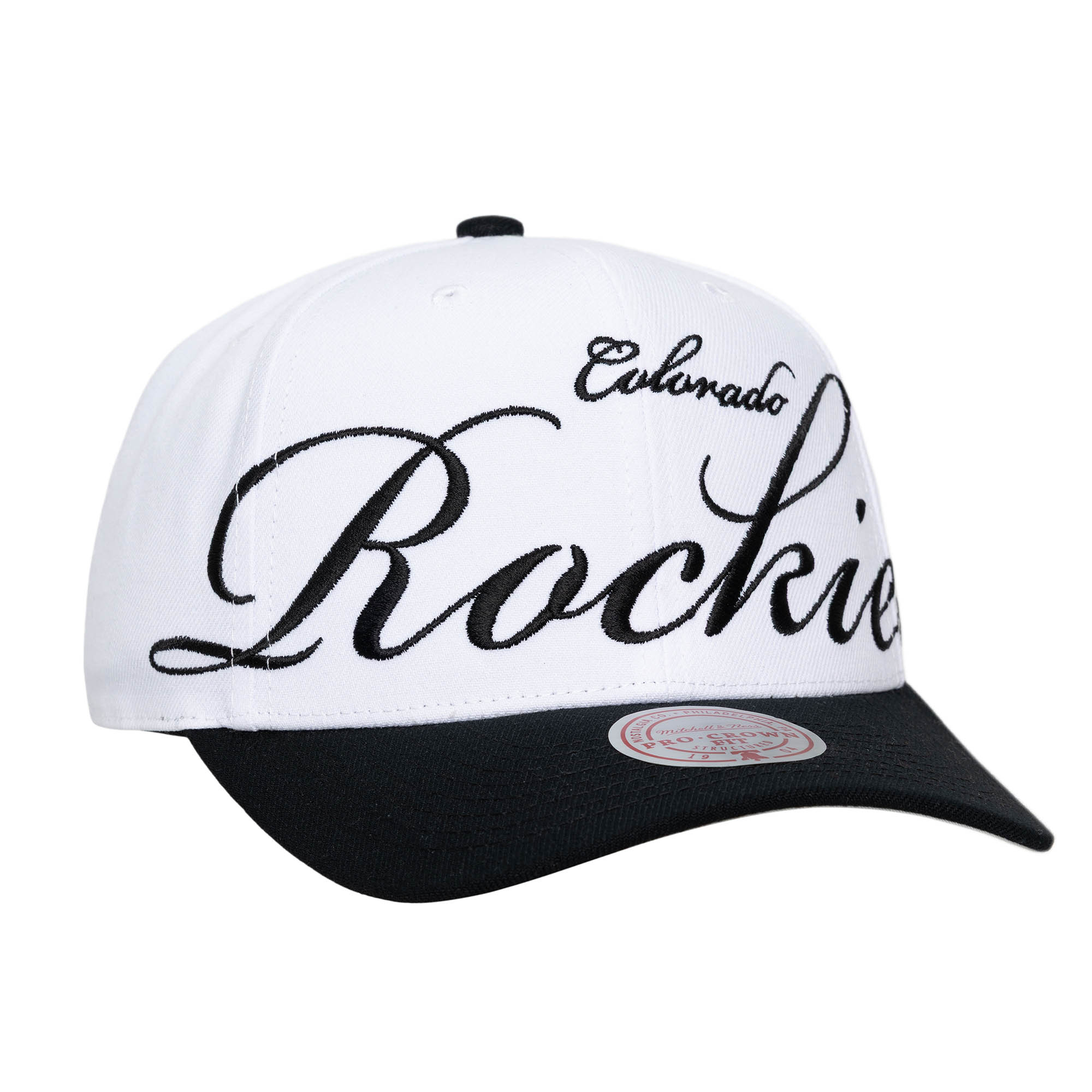 Unisex Mitchell & Ness White/Black Colorado Rockies XL Script Pro Crown Adjustable Hat