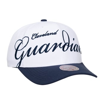 Unisex Mitchell & Ness White/Navy Cleveland Guardians XL Script Pro Crown Adjustable Hat