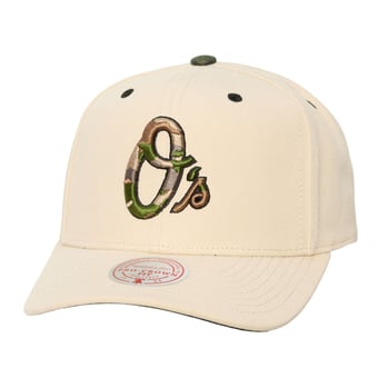 Unisex Mitchell & Ness Cream Baltimore Orioles Camo Logo Pro Crown Snapback Hat