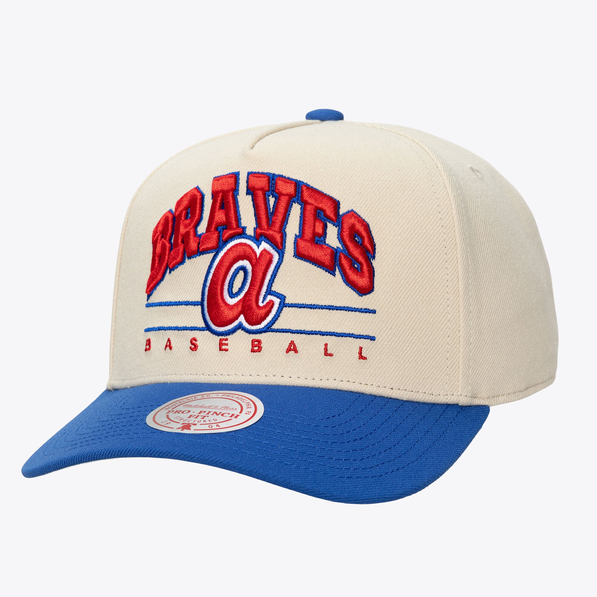 Unisex Mitchell & Ness Cream Atlanta Braves Retro Arch Pro Pinch Adjustable Hat