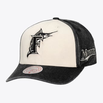 Unisex Mitchell & Ness Cream/Black Florida Marlins Snow Block Pro Crown Adjustable Hat