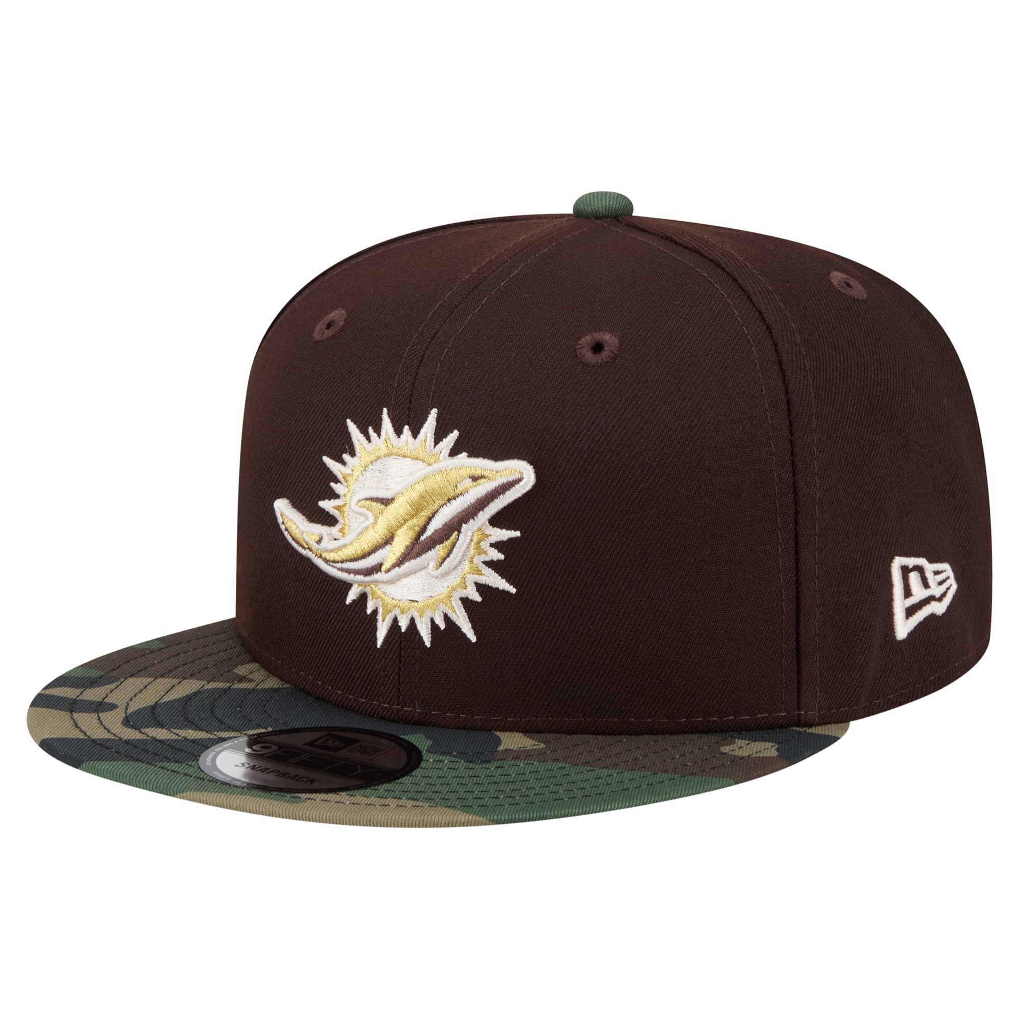 Men’s New Era Dark Brown Miami Dolphins Burnt Wood Camo 9FIFTY Snapback Hat Men’s New Era Dark Brown Miami Dolphins Burnt Wood Camo 9FIFTY Snapback Hat