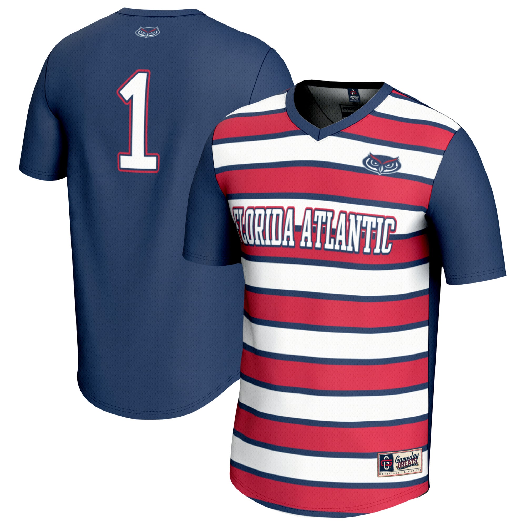 Youth GameDay Greats  Navy/Red #1 Florida Atlantic Owls Lightweight Collegiate Soccer Fashion Jersey