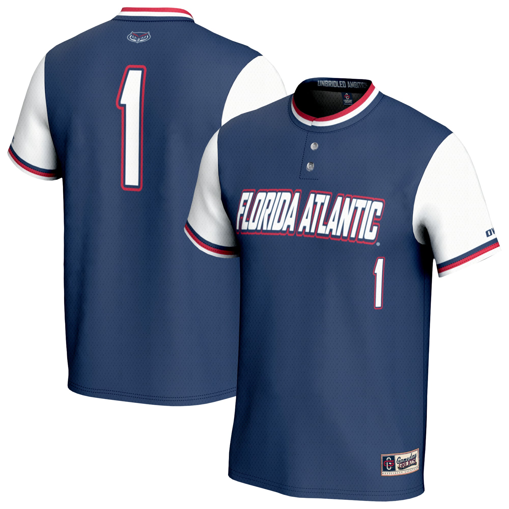 Unisex GameDay Greats  Navy #1 Florida Atlantic Owls Lightweight Collegiate Softball Fashion Jersey