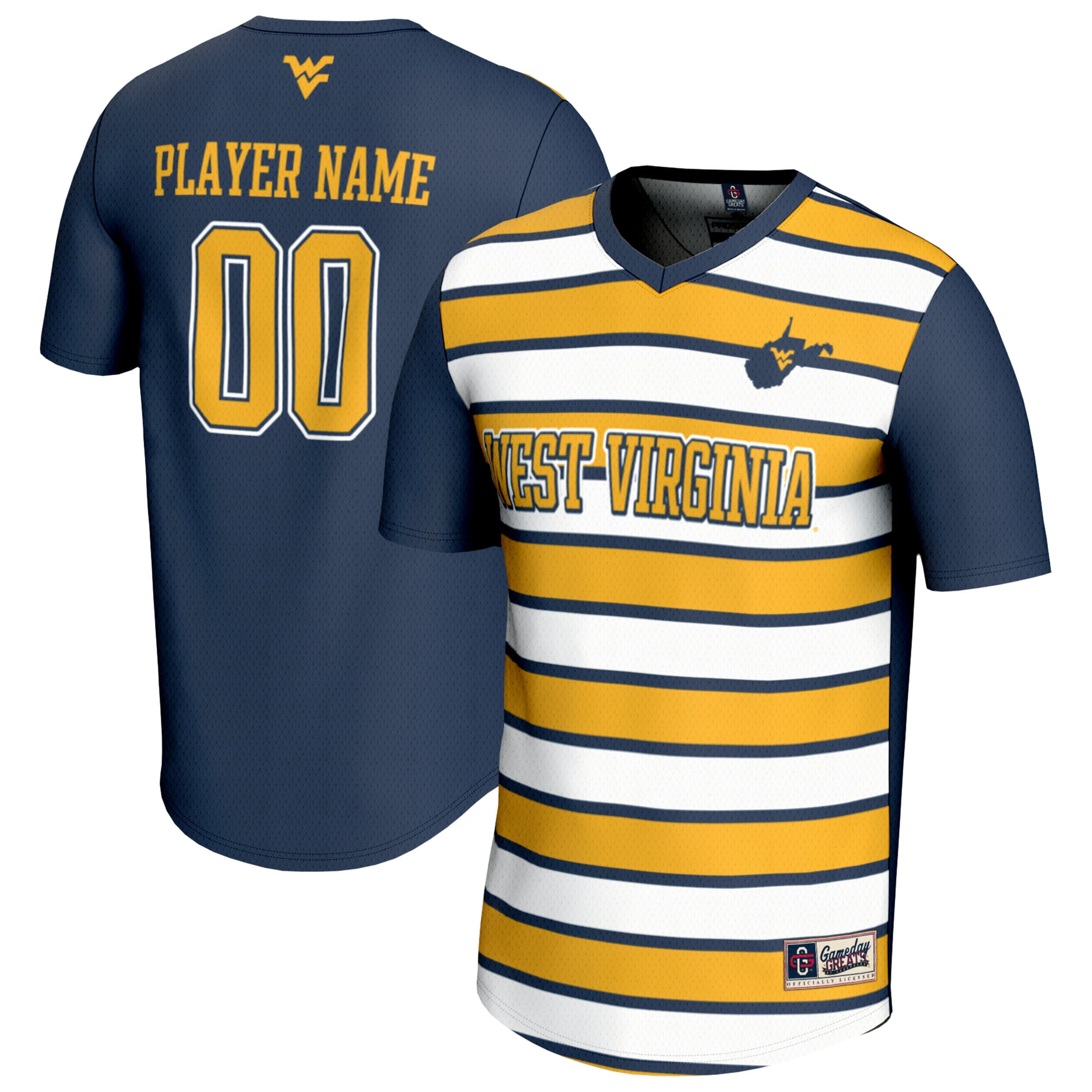 Unisex GameDay Greats  Navy/Gold West Virginia Mountaineers NIL Pick-A-Player Collegiate Women's Soccer Lightweight Fashion Jersey