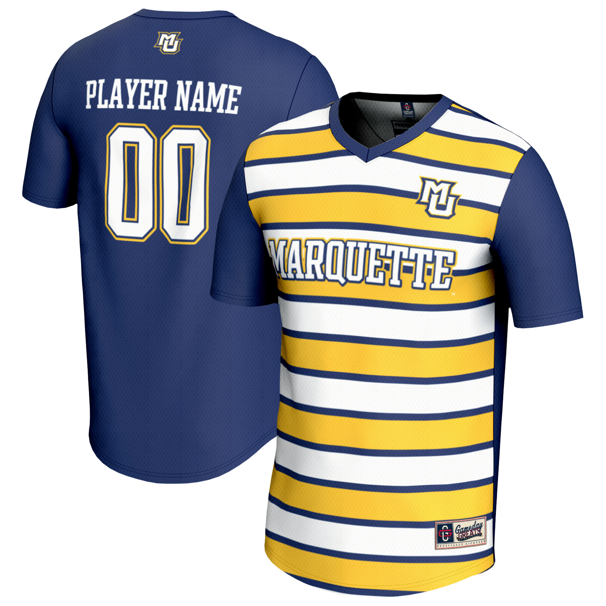 Unisex GameDay Greats Blue/Gold Marquette Golden Eagles NIL Pick-A-Player Collegiate Women’s Soccer Lightweight Fashion Jersey