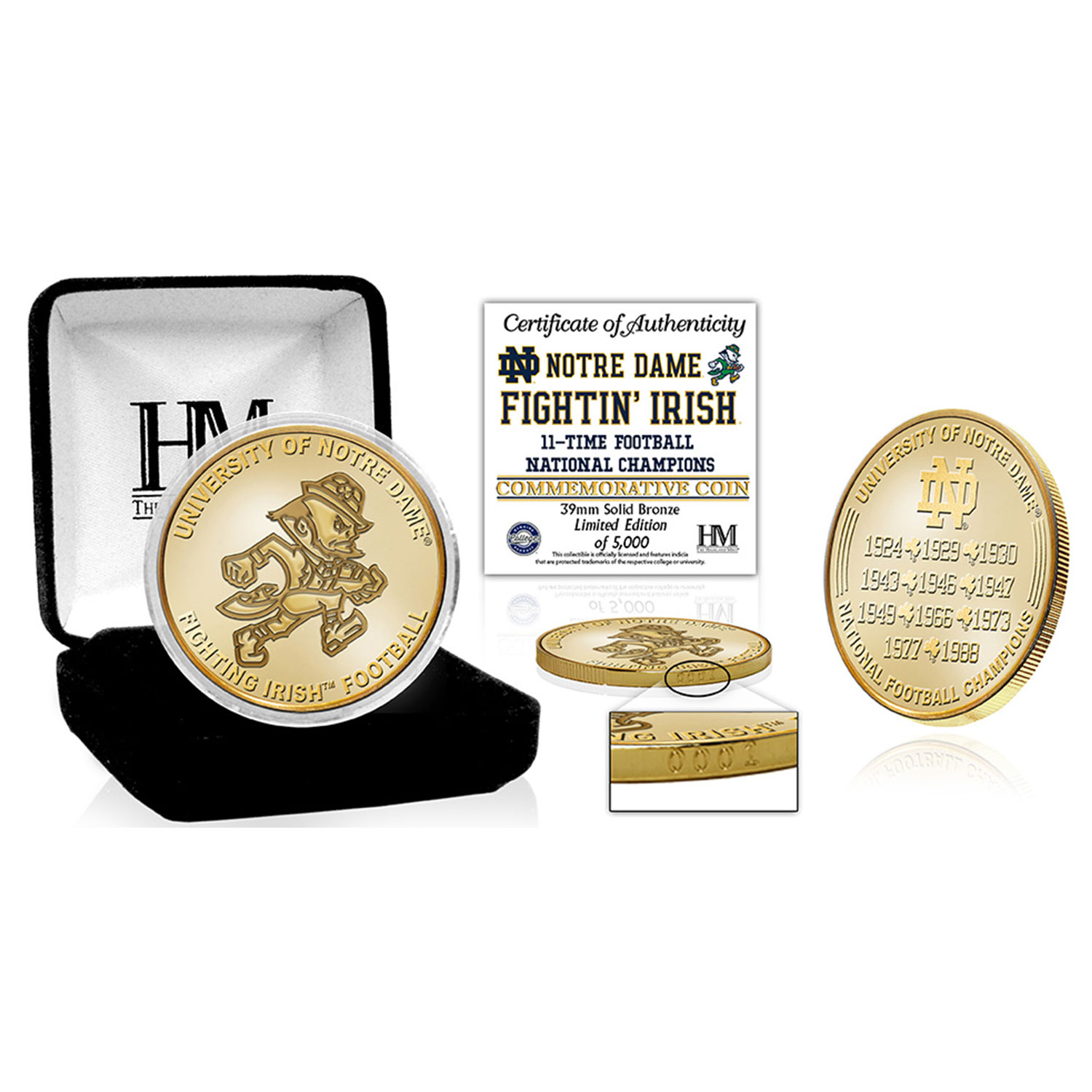 Highland Mint Notre Dame Fighting Irish Leprechaun Series 11-Time College Football National Champions Bronze Coin