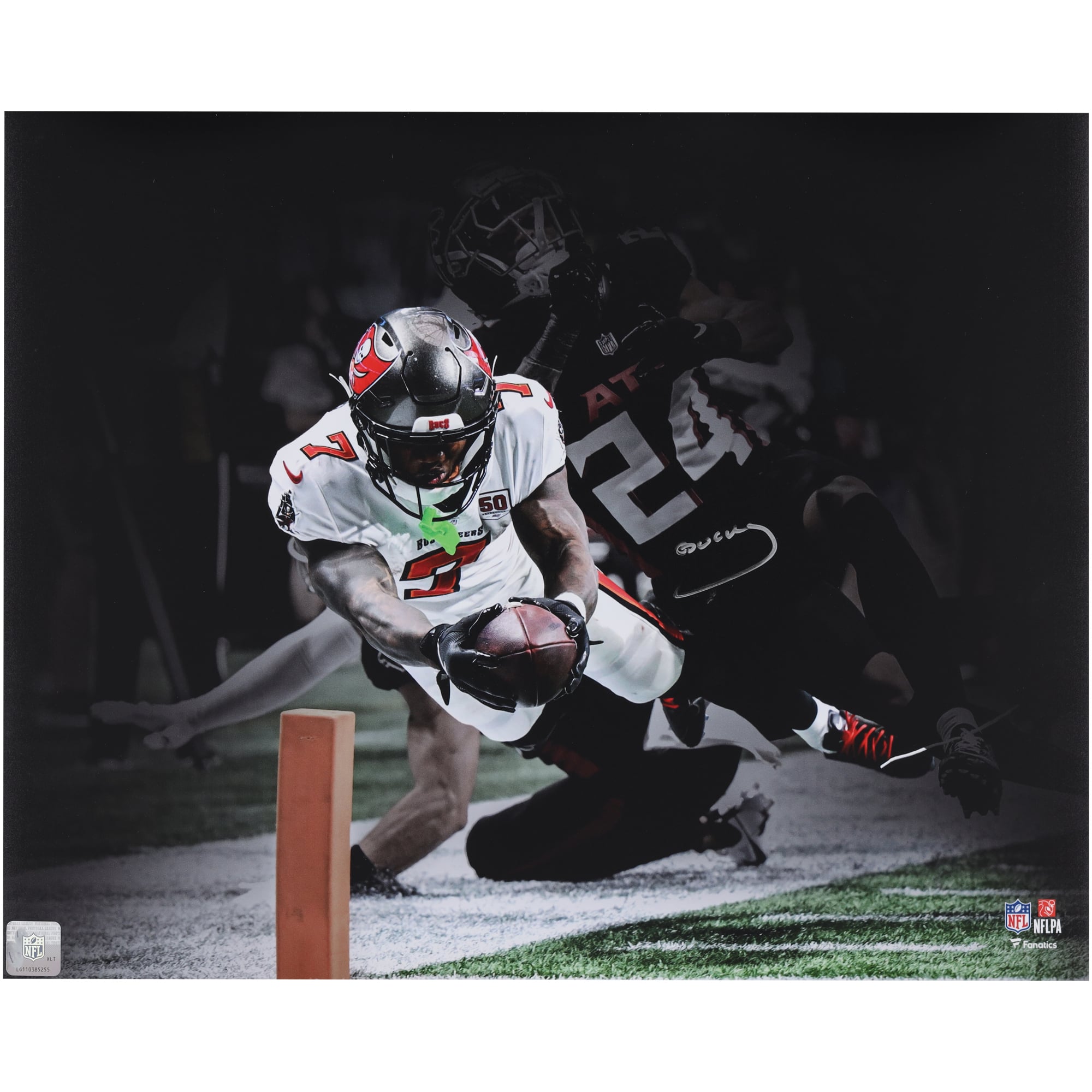 Bucky Irving Tampa Bay Buccaneers Autographed 16" x 20" Diving Touchdown Spotlight Photograph