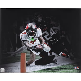 Bucky Irving Tampa Bay Buccaneers Autographed 16" x 20" Diving Touchdown Spotlight Photograph