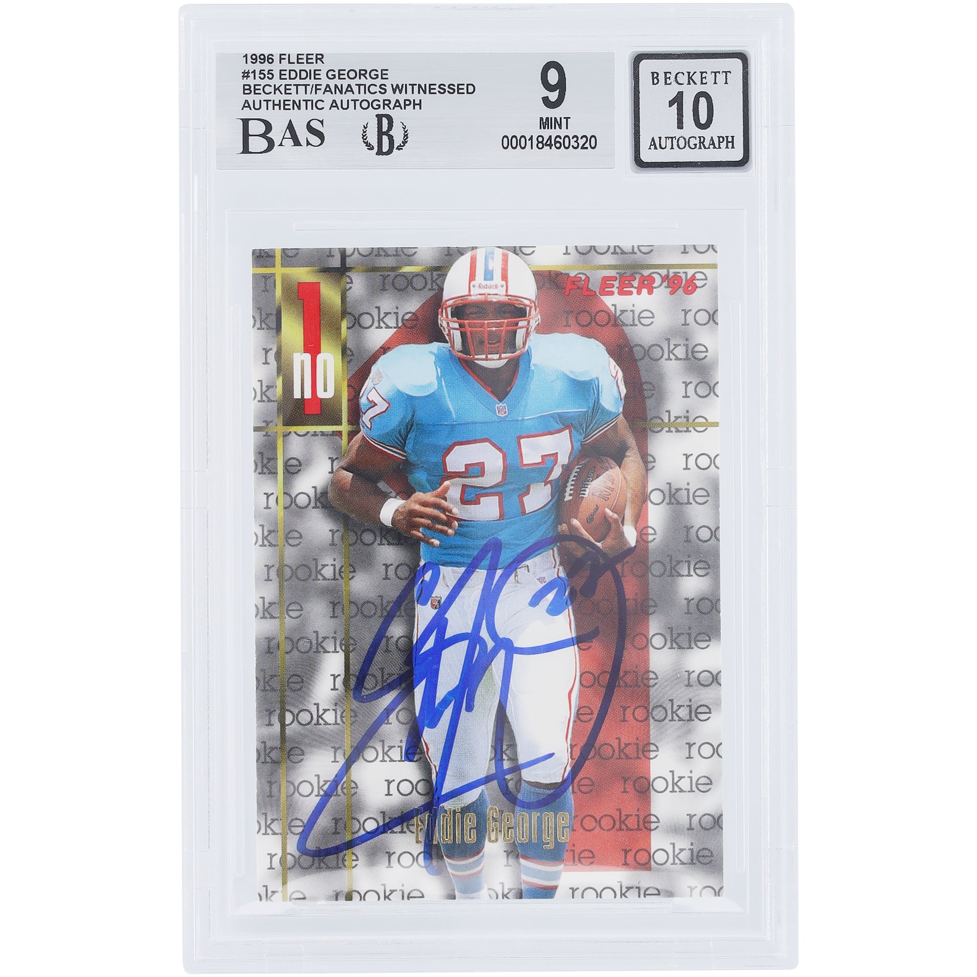 Eddie George Houston Oilers Autographed 1996 Fleer #155 Beckett Fanatics Witnessed Authenticated 9/10 Rookie Card