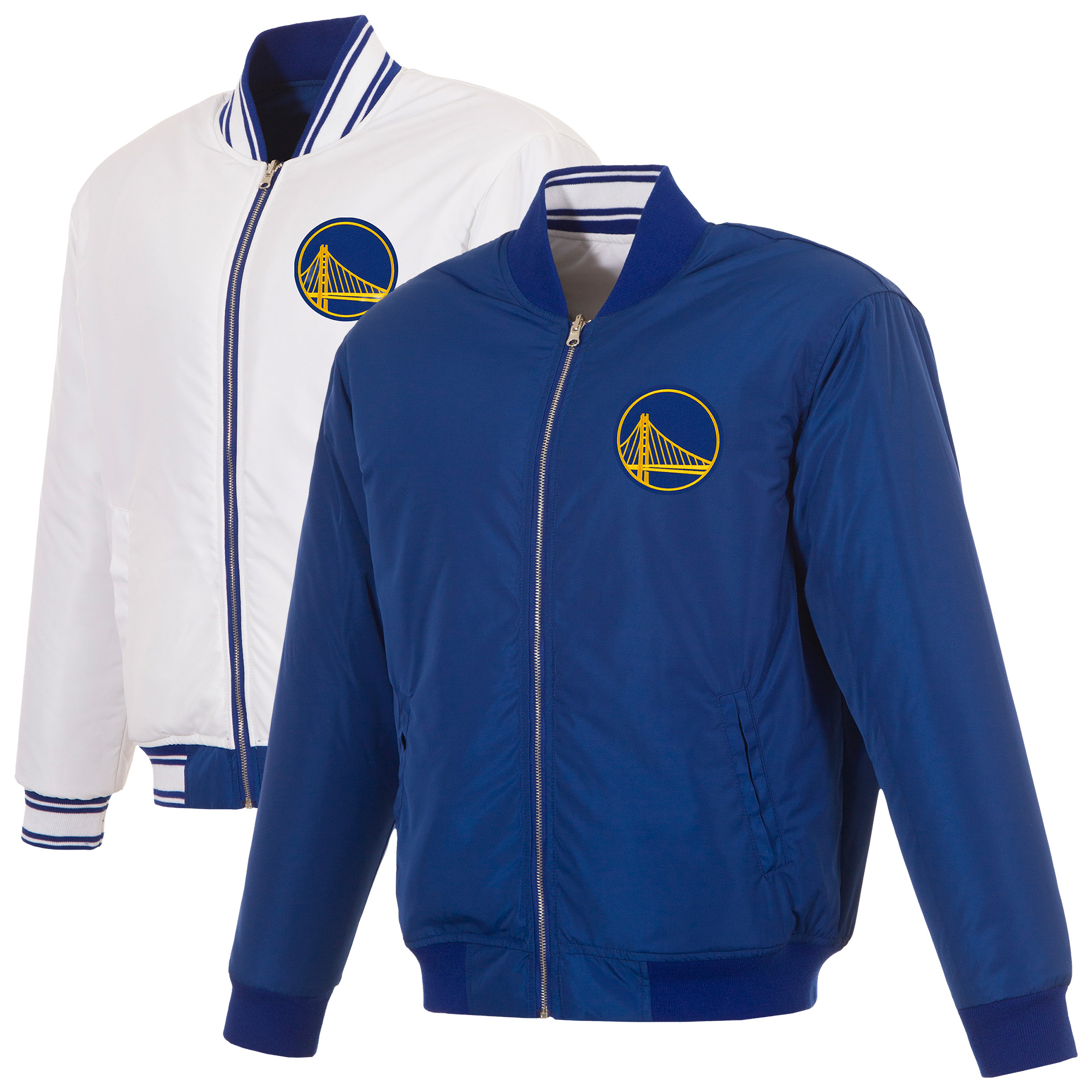 Men's JH Design Royal/White Golden State Warriors Reversible Full-Zip Flight Jacket