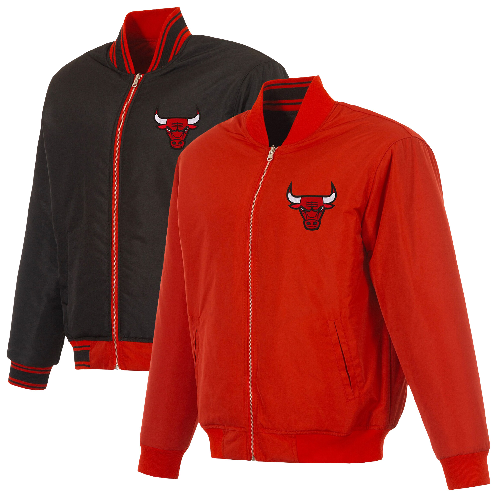 Men's JH Design Red/Black Chicago Bulls Reversible Full-Zip Flight Jacket