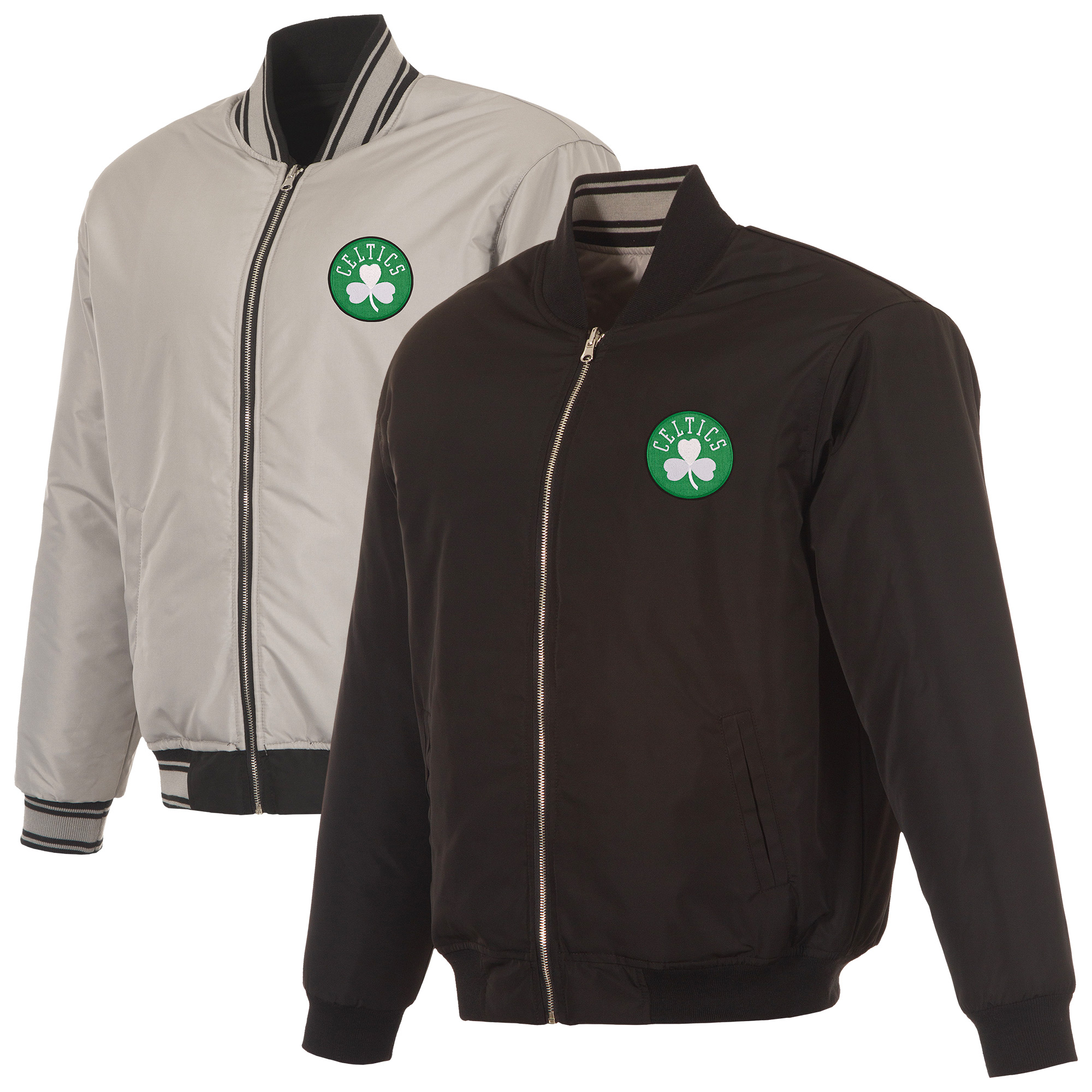 Men's JH Design Black/Gray Boston Celtics Reversible Full-Zip Flight Jacket