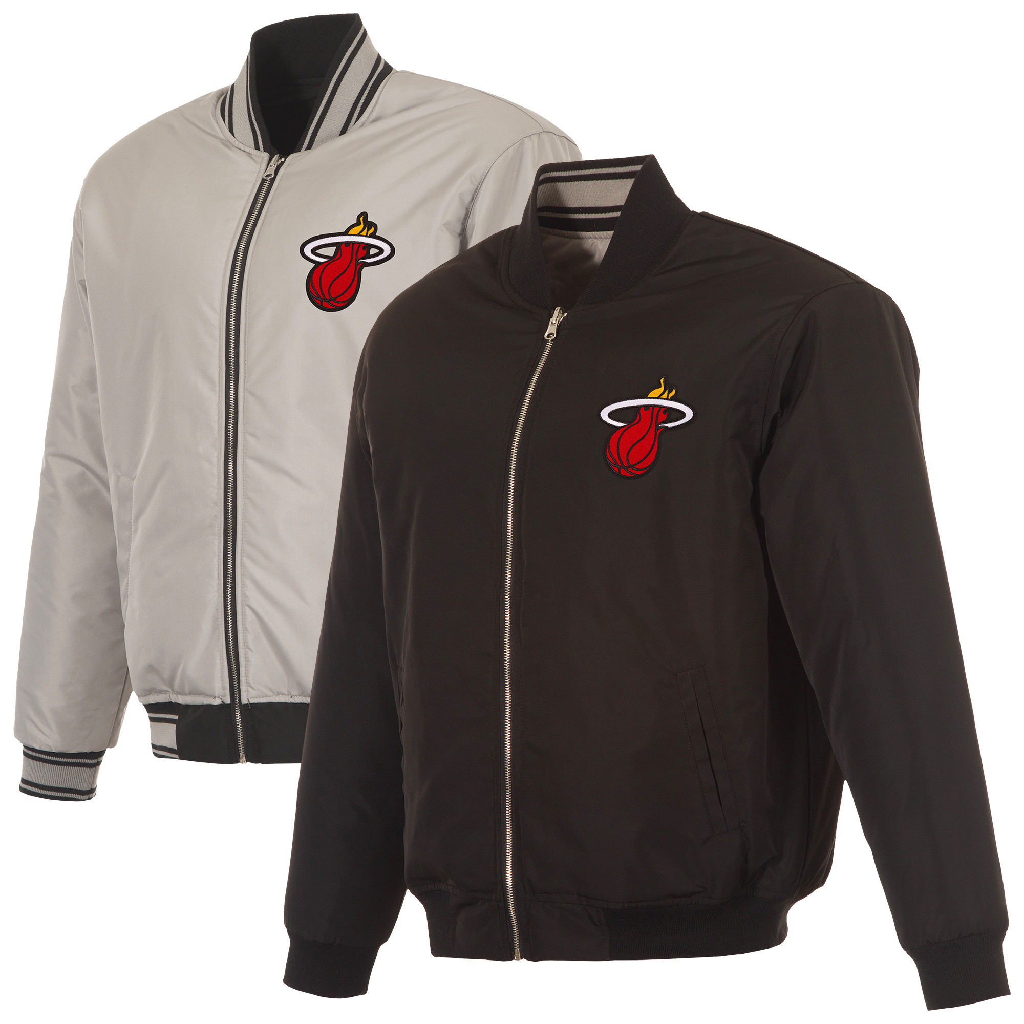 Men's JH Design Black/Gray Miami Heat Reversible Full-Zip Flight Jacket