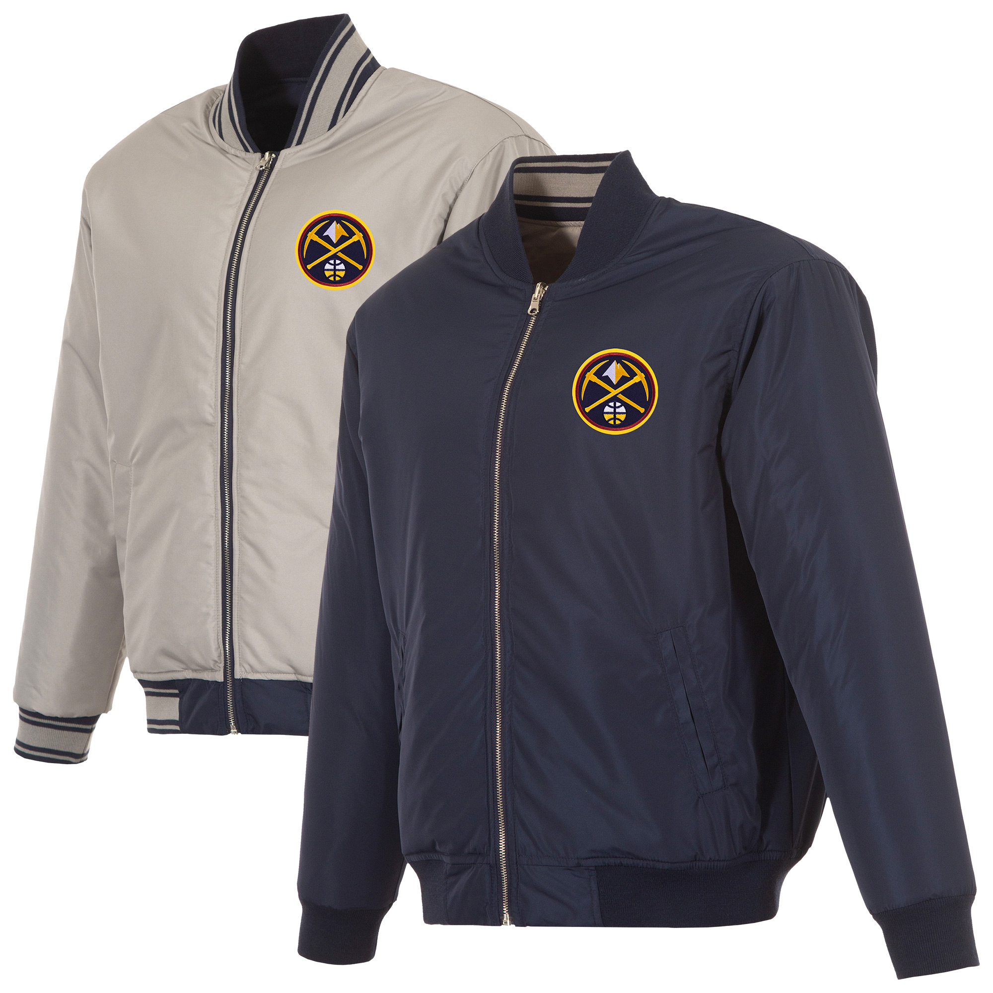 Men's JH Design Navy/Gray Denver Nuggets Reversible Full-Zip Flight Jacket