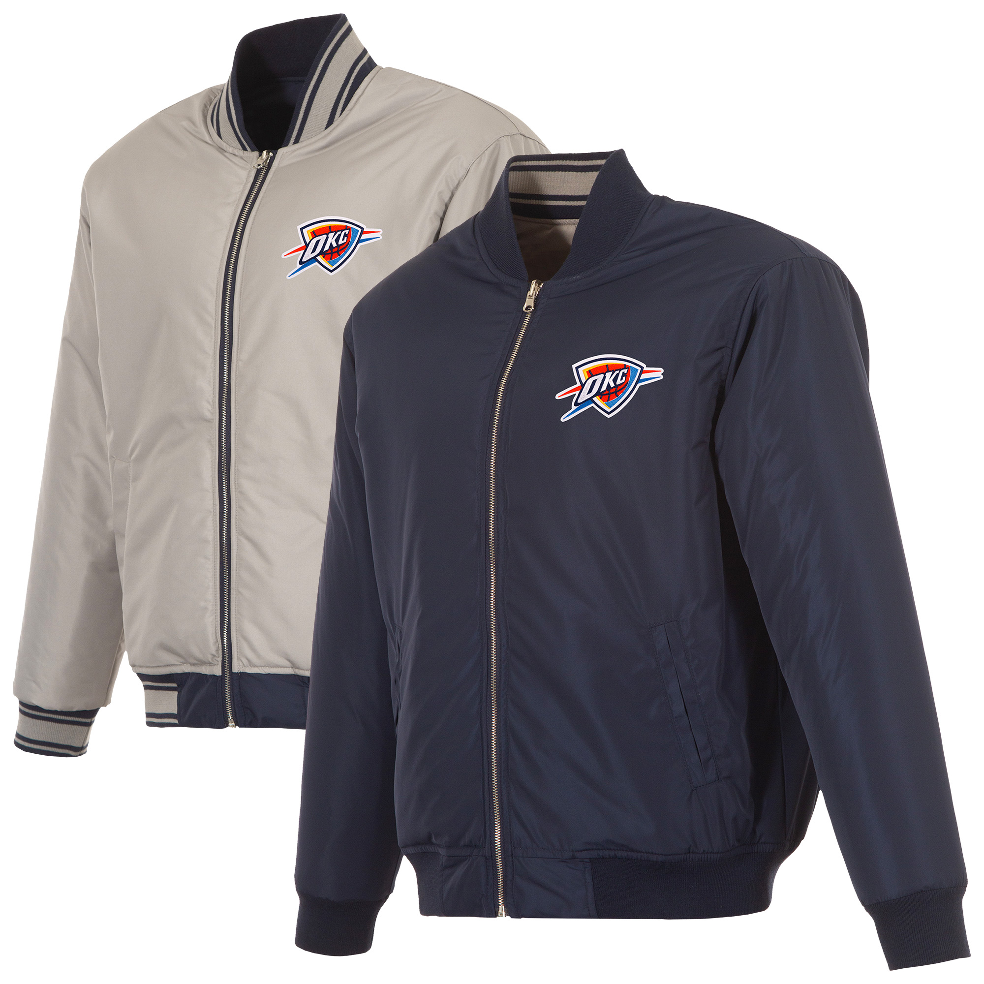 Men's JH Design Navy/Gray Oklahoma City Thunder Reversible Full-Zip Flight Jacket