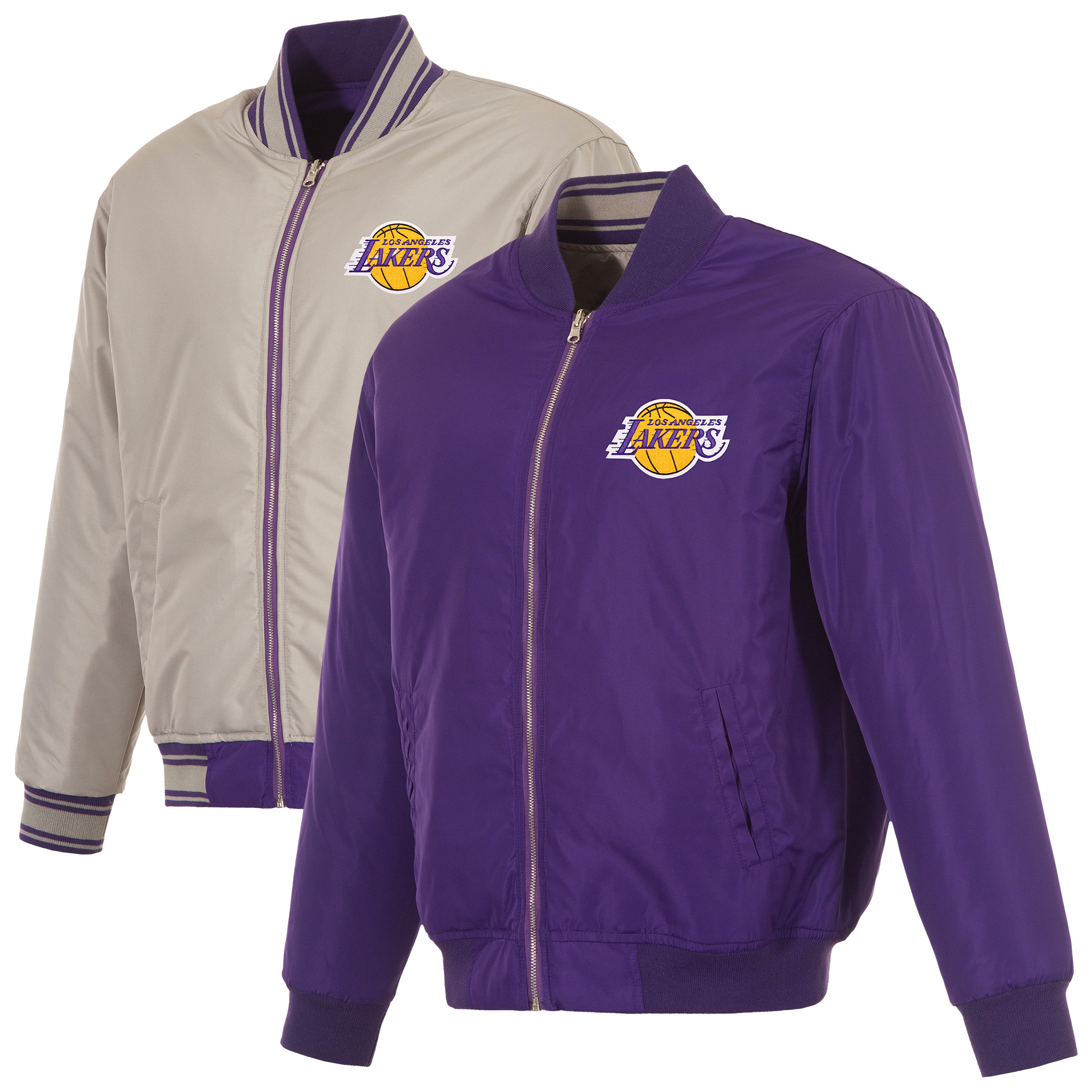Men’s JH Design Purple/Gray Los Angeles Lakers Reversible Full-Zip Flight Jacket Men’s JH Design Purple/Gray Los Angeles Lakers Reversible Full-Zip Flight Jacket