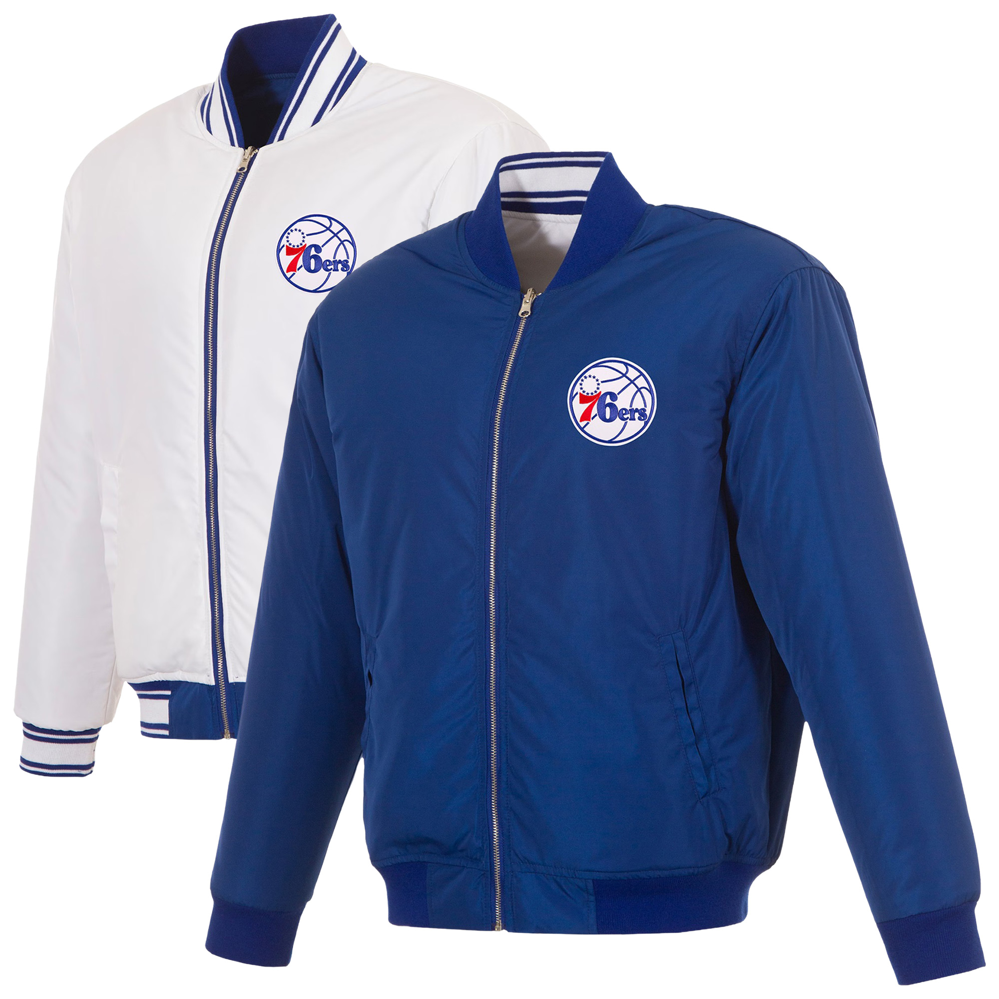 Men's JH Design Royal/White Philadelphia 76ers Reversible Full-Zip Flight Jacket