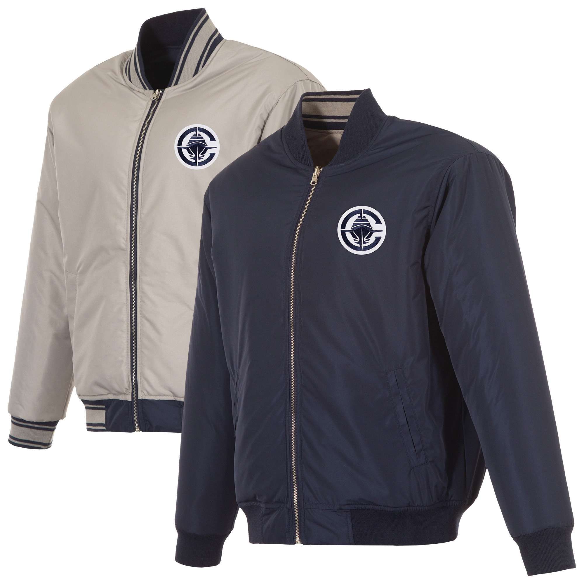 Men's JH Design Navy/Gray LA Clippers Reversible Full-Zip Flight Jacket